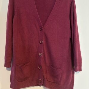 Ann Taylor Womens Burgundy Long Sleeve Pockets Cardigan Sweater Rabbit Hair XXL